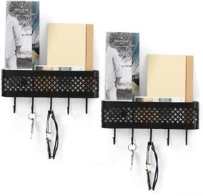 img 2 attached to 📬 NEX Mail Sorter Wall Mount with Key Organizer - Set of 2 Metal Entryway Storage Baskets with 5 Hooks for Coat and Keys