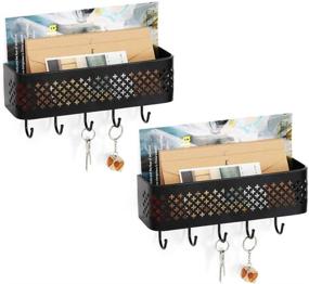 img 1 attached to 📬 NEX Mail Sorter Wall Mount with Key Organizer - Set of 2 Metal Entryway Storage Baskets with 5 Hooks for Coat and Keys