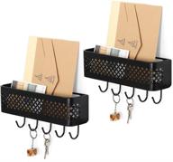 📬 nex mail sorter wall mount with key organizer - set of 2 metal entryway storage baskets with 5 hooks for coat and keys логотип