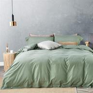 jellymoni green 100% washed cotton duvet set for queen bed - luxury soft 3-piece bedding with buttons closure. solid color pattern (no comforter included) logo