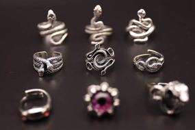 img 2 attached to 🐍 KUSERON 9PCS Vintage Punk Rings - Stainless Steel Snake, Frog, Devil Dragon Eye Ring - Gothic Open Adjustable Ring Set Jewelry (Purple)