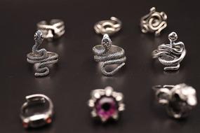 img 1 attached to 🐍 KUSERON 9PCS Vintage Punk Rings - Stainless Steel Snake, Frog, Devil Dragon Eye Ring - Gothic Open Adjustable Ring Set Jewelry (Purple)