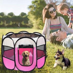 img 3 attached to Foldable Pet Playpen with Bowl - FOVIUPET Crate for Dogs and Cats, Ideal for Play, Exercise, Kennel, Tent, Mesh Shade Cover, Open-Air Indoor and Outdoor Travel