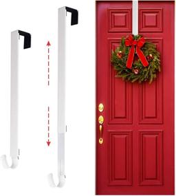 img 4 attached to 🎄 Larchio Adjustable Wreath Door Hangers: Metal Hooks for Xmas Wreath Decorations (White) - 15-25'' Over the Door Wreath Holder