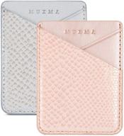 📱 ultra slim stick-on card holder for cell phones - 3m adhesive wallet pocket sleeve for iphone, samsung galaxy, and all smartphones - grey/pink logo