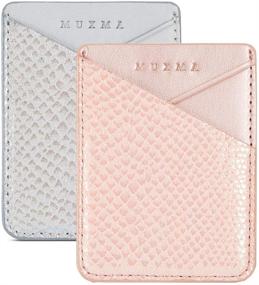 img 4 attached to 📱 Ultra Slim Stick-On Card Holder for Cell Phones - 3M Adhesive Wallet Pocket Sleeve for iPhone, Samsung Galaxy, and All Smartphones - Grey/Pink