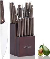 cookit 15 piece knife set for kitchen, stainless steel knives with block and manual sharpener - perfect for chefs logo