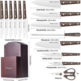 img 2 attached to Cookit 15 Piece Knife Set for Kitchen, Stainless Steel Knives with Block and Manual Sharpener - Perfect for Chefs