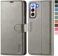 📱 tucch wallet case for galaxy s21 5g, magnetic stand, rfid blocking, card slots, folio flip cover with tpu shockproof interior case, grey logo