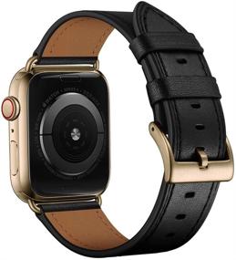 img 3 attached to ⌚️ Замена оригинального ремешка OUHENG из натуральной кожи для Apple Watch 41 мм, 40 мм и 38 мм - черный ремешок с бронзовым золотым адаптером.