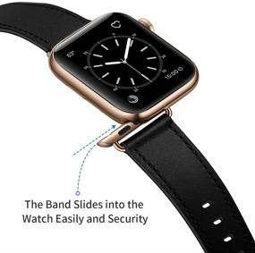 img 1 attached to ⌚️ Замена оригинального ремешка OUHENG из натуральной кожи для Apple Watch 41 мм, 40 мм и 38 мм - черный ремешок с бронзовым золотым адаптером.