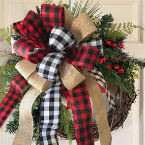 img 3 attached to 🎄 Large Buffalo Plaid Burlap Red and Black Christmas Tree Topper - Handmade Holiday Party Decorations, 13 x 17 Inch