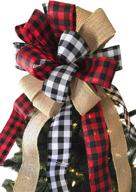🎄 large buffalo plaid burlap red and black christmas tree topper - handmade holiday party decorations, 13 x 17 inch logo