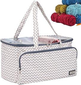 img 4 attached to 🧶 Organize Your Crafting Supplies with the HOMEST Yarn Storage Bag: Clear Top Knitting Tote for Yarn Skeins, Hooks, and Needles, Features 3 Oversized Grommets and a Ripple Design