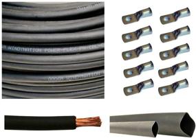 img 4 attached to WNI 1/0 AWG 1/0 Gauge 5' Black Battery Welding Pure Copper Ultra Flexible Cable + 5pcs of 5/16-Inch & 5pcs 3/8-Inch Copper Cable Lug Terminal Connectors + 3' Heat Shrink Tubing for Enhanced SEO