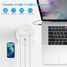 img 2 attached to 💡 PowerLot Power Strip with 2 Outlets, 3 USB (2A+1C), 5TF Extension Cord - PD 45W USB C for Laptop, Flat Plug - Ideal for Cruise Ship, Travel, Home, and Office