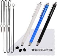 🖊️ high precision stylus pens for touch screens - 3pcs 5.5" stylus pen set with replaceable thin-tip - universal capacitive styli for precision drawing, note-taking, and gaming - includes tips, lanyards, and cleaning cloth by the friendly swede (black/blue/white) logo