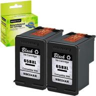 🖨 greencycle remanufactured hp 65xl ink cartridge replacement - compatible with envy 5055, deskjet 3755 - 2-pack, black logo