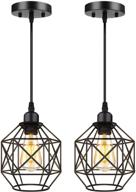 retro vintage farmhouse pendant lights - industrial light fixtures for kitchen, living room, and dining room - 2-pack black metal cage hanging lights with e26 base логотип