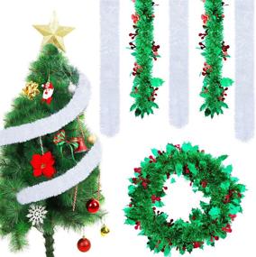 img 2 attached to 🎄 WILLBOND Holiday Supplies: Clear with White Edge Tinsel Garland, Metallic Foil Garland, and Shiny Decorative Tinsel for Hanging Christmas Tree - 2 Holly Berries, 3 Christmas Garlands, 6.6 ft