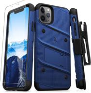 zizo bolt cover iphone 11 pro case: ultimate protection with military grade, glass screen protector, kickstand & holster (blue/black) logo