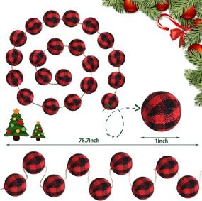 img 3 attached to 🎄 Buffalo Plaid Christmas Ball Strings - 2-Piece Christmas Ball Garland Pom Pom Garland - 25mm, 40 Balls for Christmas Wall Fireplace Christmas Tree Decoration (Black and Red Plaid)