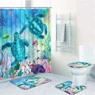 🐢 alishomtll 4-piece sea turtle shower curtain set with non-slip rug, toilet lid cover, bath mat, and 12 hooks - ocean creature landscape waterproof shower curtain sets for bathroom logo