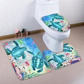 img 2 attached to 🐢 Alishomtll 4-Piece Sea Turtle Shower Curtain Set with Non-Slip Rug, Toilet Lid Cover, Bath Mat, and 12 Hooks - Ocean Creature Landscape Waterproof Shower Curtain Sets for Bathroom