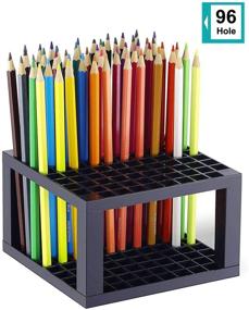 img 2 attached to 🖊️ Efficient 96 Hole Pencil & Brush Holders: 2 Pack Desk Organizer for Pens, Paint Brushes, Colored Pencils, and More - Storage & Organizing Crate