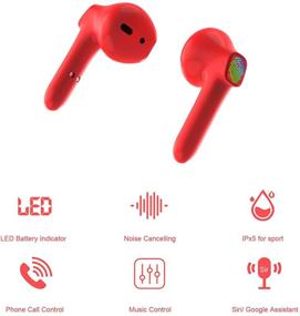 img 2 attached to 🎧 Taipow Red Wireless Earbuds Bluetooth 5.0 Headphones with Mic – 20H Playtime & Wireless Charging