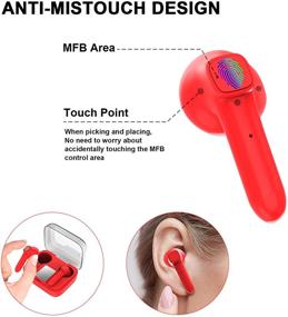 img 1 attached to 🎧 Taipow Red Wireless Earbuds Bluetooth 5.0 Headphones with Mic – 20H Playtime & Wireless Charging