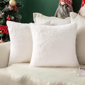 img 4 attached to MIULEE 2-Pack Christmas Decorative Pillow Covers - Luxurious Faux Rabbit Fur Cushion Cases for Sofa, Bedroom, Living Room - 18 x 18 Inch, White