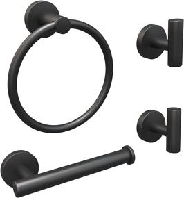 img 4 attached to 🚽 Sophie Black Toilet Paper Holder, Hand Towel Ring, Hooks - 4-Piece Black Bathroom Accessories Set, Heavy Duty Matte Black Hardware - Wall Mounted, 304 Stainless Steel Bathroom Set