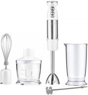 powerful 5 in 1 immersion hand blender with 500 watt motor, variable speeds, turbo, and bpa-free construction - perfect stick blender for kitchen, egg beating, coffee frothing, and whisking - comes in white логотип