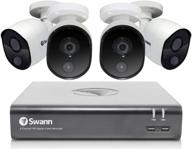 📷 swann 8 channel 4 camera security system, wired surveillance 1080p full hd dvr 1tb hdd, indoor/outdoor, heat & motion detection + night vision, google assistant + alexa compatible, swdvk-845804v logo