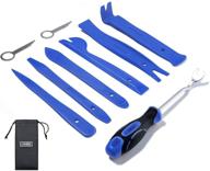 utool trim removal tool set, 9pcs car panel remover kit with nylon plastic trim tool, rubber-coated fastener clip remover, radio removal keys, and drawstring pouch - blue logo