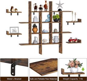 img 1 attached to 📚 Rustic Brown 2 Pack Rolanstar Floating Shelves for Living Room, Bedroom - Wall Mounted 4 Cube Intersecting Floating Shelf Set - Home Decor Furniture, Storage, and Décor.