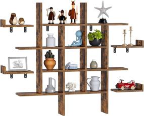 img 4 attached to 📚 Rustic Brown 2 Pack Rolanstar Floating Shelves for Living Room, Bedroom - Wall Mounted 4 Cube Intersecting Floating Shelf Set - Home Decor Furniture, Storage, and Décor.