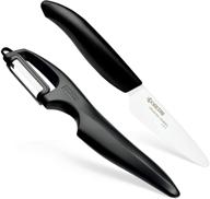 🔪 kyocera advanced ceramic 3-inch paring knife with vertical double edge peeler, black: efficient and versatile kitchen tool logo