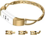 🌟 co&amp;qi watch band for fitbit alta - adjustable stainless steel rhinestone x design replacement wrist strap smart watch band for fitbit alta/alta hr/alta ace - no tool needed - fits 5-9 inch - gold logo