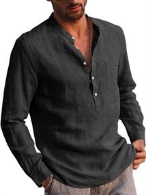 img 3 attached to Regular Cotton Henley Shirts with Sleeves