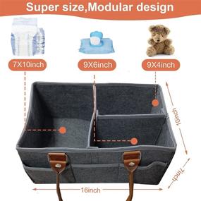 img 3 attached to 👶 Baby Diaper Caddy Organizer - Detachable PU Handle Included (16X10X7inch) - Baby Gift Basket for Car, Bedroom, Travel - Nursery Storage Bin for Diapers and Baby Products - Nunaya (Dark Grey)