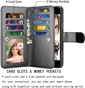 img 3 attached to 📱 Black Njjex Wallet Case for iPhone SE 2020/SE2, iPhone 8/7 [9 Card Slots] PU Leather Credit Holder Folio Flip [Detachable] Kickstand Lanyard Magnetic Phone Cover for 2nd Gen iPhone SE