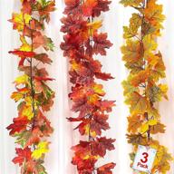 🍁 turnmeon 3 style mixcolor fall maple garland decoration (18 feet) - artificial autumn maple leaf garland for home indoor fireplace, fall foliage harvest thanksgiving decor (6 feet per piece) логотип