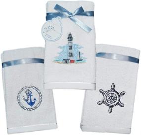 img 3 attached to 🏖️ Luxury 6 Piece Fingertip Towels: Embroidered Nautical Design, 100% Turkish Cotton, Ocean Themed Decorative Guest Towels (Lighthouse)