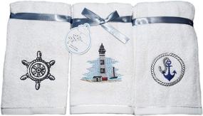 img 2 attached to 🏖️ Luxury 6 Piece Fingertip Towels: Embroidered Nautical Design, 100% Turkish Cotton, Ocean Themed Decorative Guest Towels (Lighthouse)