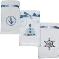 🏖️ luxury 6 piece fingertip towels: embroidered nautical design, 100% turkish cotton, ocean themed decorative guest towels (lighthouse) logo