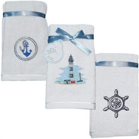 img 4 attached to 🏖️ Luxury 6 Piece Fingertip Towels: Embroidered Nautical Design, 100% Turkish Cotton, Ocean Themed Decorative Guest Towels (Lighthouse)