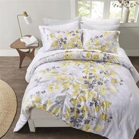 img 4 attached to 🛏️ Cozy Comfort Bedding Set - Trendy Casual Design with Complete Sheet Set and Side Pocket, All-Season Cover, Matching Shams - Queen (90"x90"), Nina, Floral Yellow/Grey 9-Piece