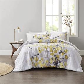 img 2 attached to 🛏️ Cozy Comfort Bedding Set - Trendy Casual Design with Complete Sheet Set and Side Pocket, All-Season Cover, Matching Shams - Queen (90"x90"), Nina, Floral Yellow/Grey 9-Piece